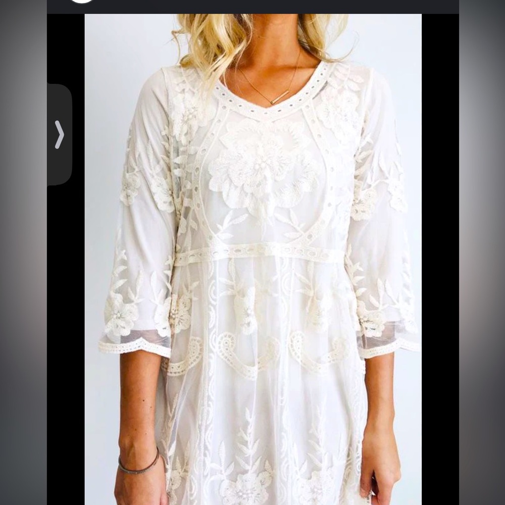 Roolee Ivory Embroidered Lace Boho Dress